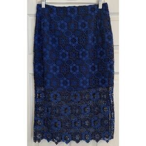 Sandro Paris Lagon Skirt‎ Royal Blue Size 3 (30” Waist) Lace Crochet Overlay